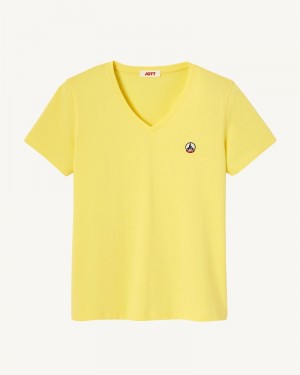 JOTT Cancun Plain V-neck Organic Puuvilla Naisten T Paidat Vaaleankeltainen | EJF-2430