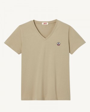 JOTT Cancun Plain V-neck Organic Puuvilla Naisten T Paidat Beige | LWU-7277