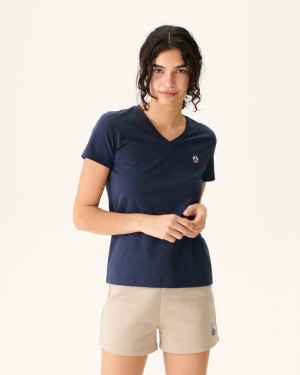 JOTT Cancun Plain V-neck Organic Puuvilla Naisten T Paidat Laivastonsininen | LRD-5584