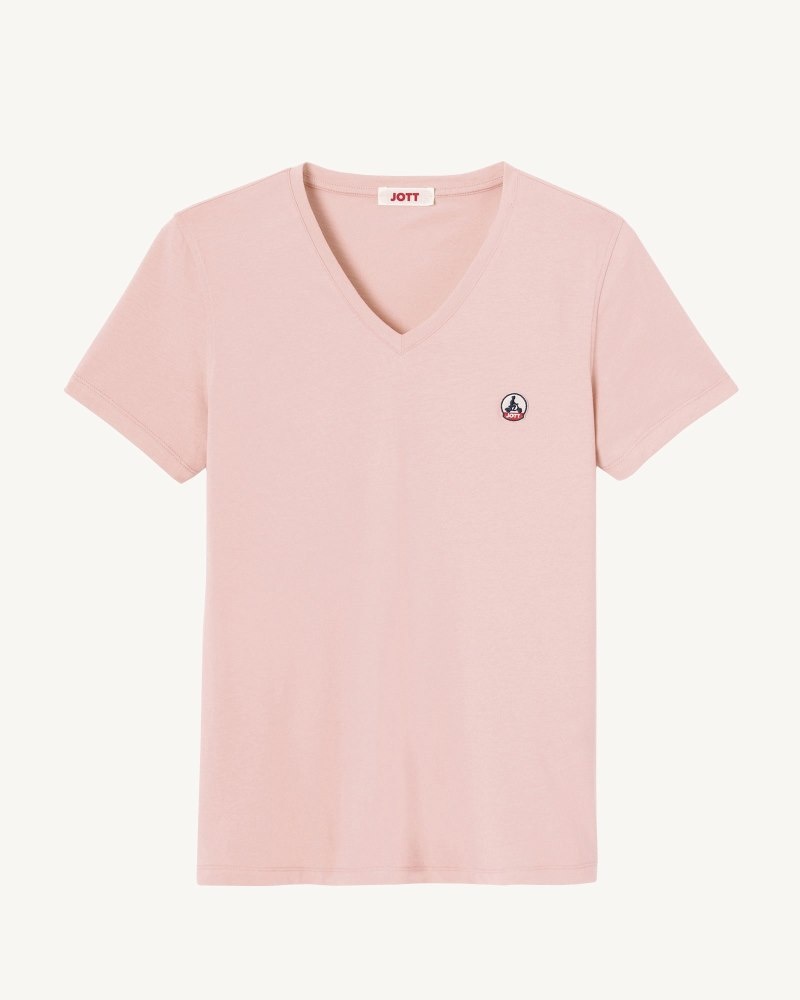 JOTT Cancun Plain Organic Puuvilla V-neck Naisten T Paidat Vaaleanpinkki | RVT-9151