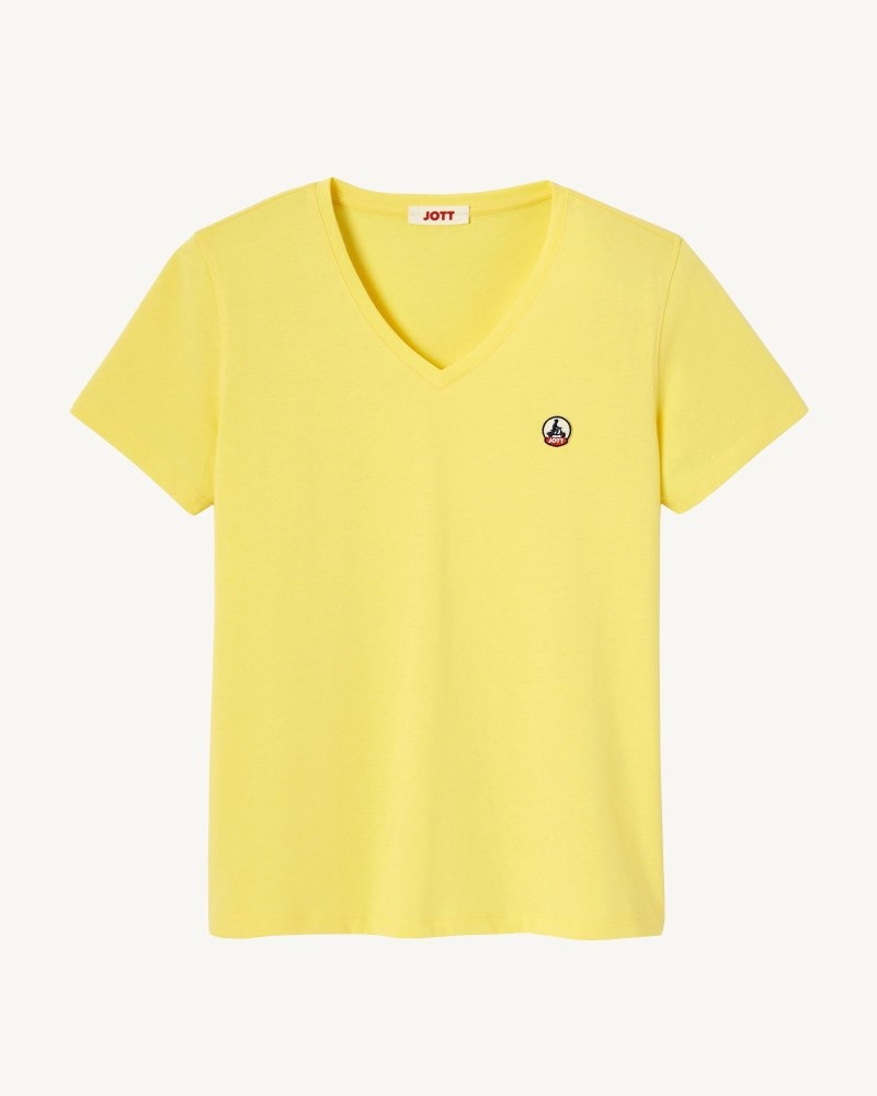 JOTT Cancun Plain V-neck Organic Puuvilla Naisten T Paidat Vaaleankeltainen | EJF-2430