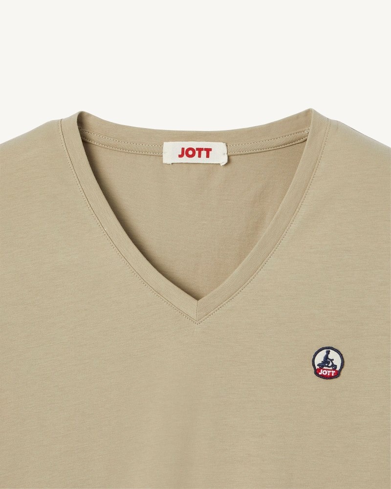 JOTT Cancun Plain V-neck Organic Puuvilla Naisten T Paidat Beige | LWU-7277