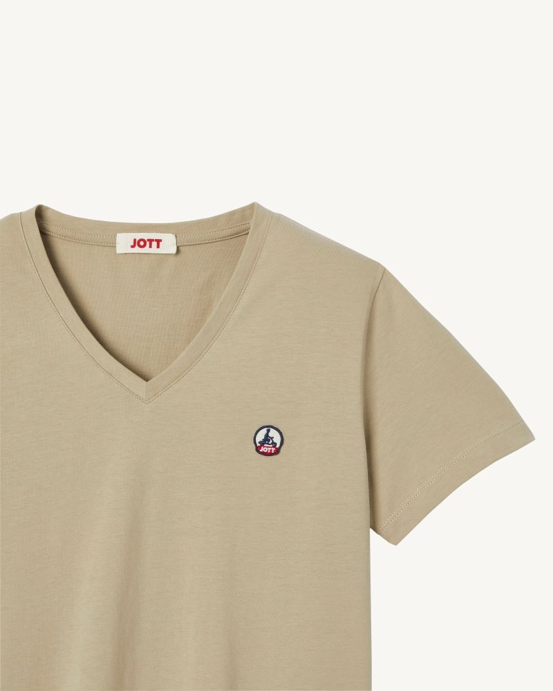 JOTT Cancun Plain V-neck Organic Puuvilla Naisten T Paidat Beige | LWU-7277