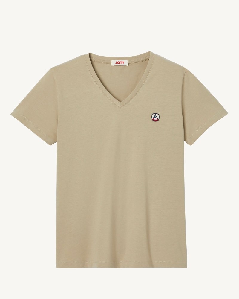 JOTT Cancun Plain V-neck Organic Puuvilla Naisten T Paidat Beige | LWU-7277